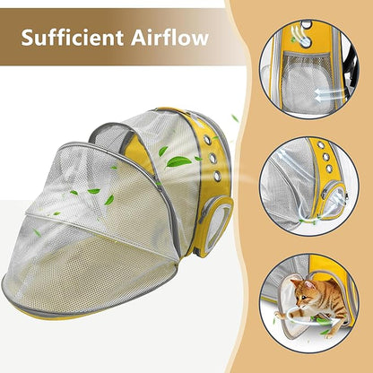 Cat Backpack Carrier Back Expandable Bubble Pet Carrier Backpack for Large Cat, Kitten and Dog, Designed for Hiking, Travelling and Outdoor Use (Back Expandable-Yellow)