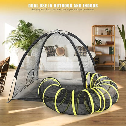 Outdoor Cat Enclosure with Circle Tunnel for Kitten Kitty Run - Portable Large Cat Playpen Tent Outdoor Indoor Pet Tent for Outside Small Animals