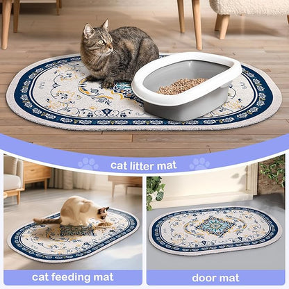 Bienbee Cat Litter Mat, 33" x 22" Large Size Litter Box Mat Rug with Non-Slip Bottom,Urine and Water Proof, Easy to Clean Cat Supplies Essentials for Indoor Kitty Kitten Floor, Blue L