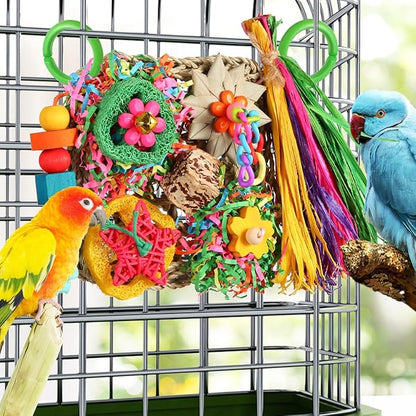 Bird Toys, Parakeet Toys Bird Foraging Toys Grass Mat Climbing Wall for Parakeet,Parrot,Cockatiel,Conure,Lovebird,Budgie Cage Small to Medium Birds (Warm Sun)