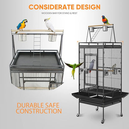 SUPER DEAL 68-inch Large Bird Cage with Rolling Stand African Grey Parrot Chinchilla Finch Cage Conure Cockatiel Cockatoo Pet House Wrought Iron Birdcage, Black