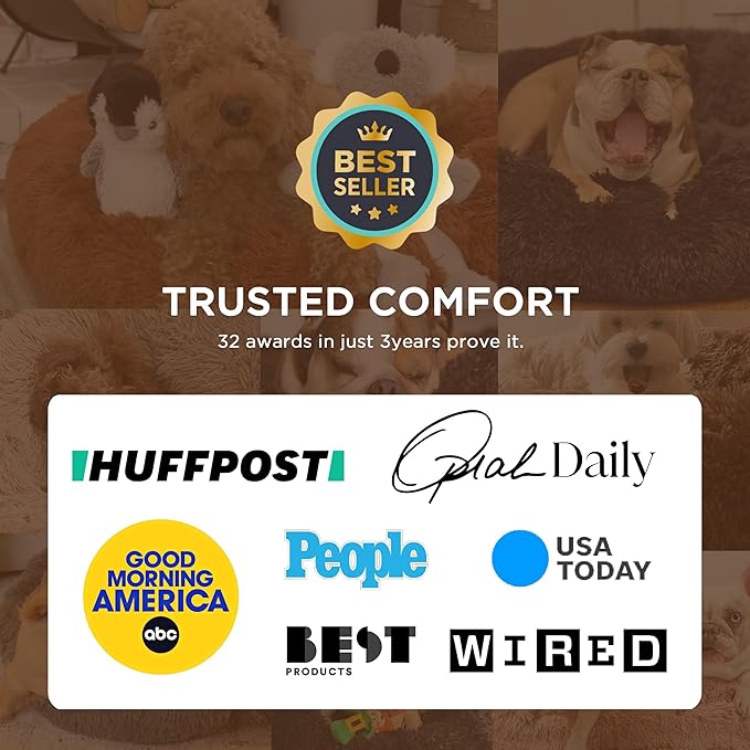 Bedsure Calming Dog Bed for Extra Large Dogs - Donut Washable Large Pet Bed, 45 inches Anti-Slip Round Fluffy Plush Faux Fur Dog Bed, Fits up to 120 lbs Pets, Dark Grey