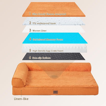 EHEYCIGA Large Dog Bed Memory Foam for Crate, Orthopedic Dog Bed Large Size Dogs with Washable Removable Cover, Waterproof Pet Sofa Couch with Nonskid Bottom, 35x22x6, Pumpkin