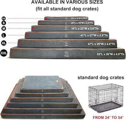 Hard-Wearing Orthopedic Dog Bed for Crate, 47x29 Inch, Made of Memory and HR Foam, Two-Sided Use, Providing Soft and Relatively Hard Support, with an Extra Inner Waterproof Protector (Gray)