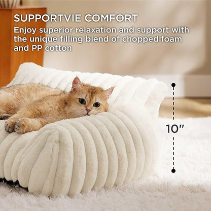 Bedsure ComfyFleece™ Cute Dog Couch for Medium Dogs - As Seen on TV on Good Day New York, Dog Couch Bed with Removable, Washable Cover, Supportive Pet Sofa, for Medium Large Dogs, 36inch, Cream