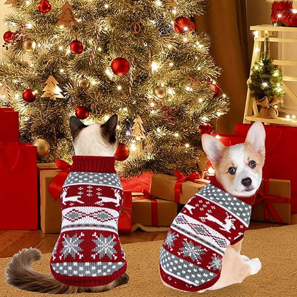 Cat Dog Christmas Sweater Pet Winter Warm Coat Pajamas Small Dog Sweaters Reindeer Snowflake Christmas Sweater for Large Cats Small Dogs (Reindeer, L)