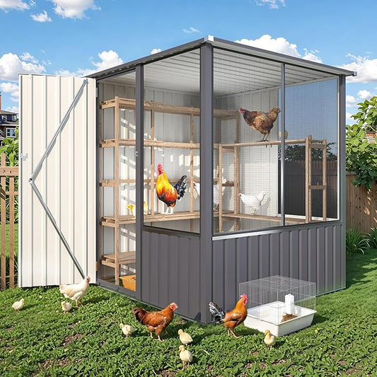 AECOJOY 5 x 5 FT Outdoor Large Bird Cage, Parrot Cage with Lockable Doors and Ventilated Mesh, Walk-in Aviary Cage for Macaws Canaries Parrots Budgie and Lovebirds