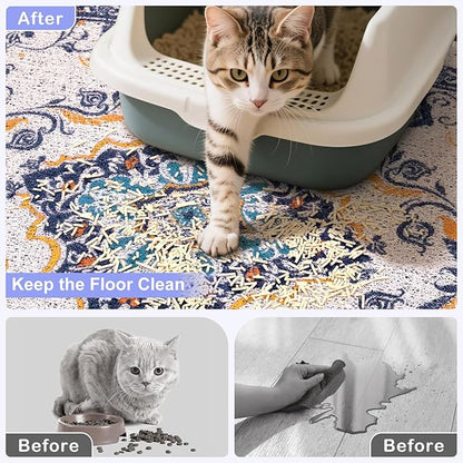 Bienbee Cat Litter Mat, 33" x 22" Large Size Litter Box Mat Rug with Non-Slip Bottom,Urine and Water Proof, Easy to Clean Cat Supplies Essentials for Indoor Kitty Kitten Floor, Blue L