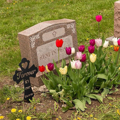 Grave Decorations for Cemetery: Forever in Our Hearts Metal Pet Grave Marker - Cross Sympathy Memorial Stake for Outdoor. Ideal Gifts to Honor The Memory of Departed Loved Ones(9.8 x 5.6'')