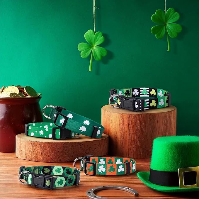 Native Pup St Patricks Dog Collar- Saint Patrick Green Shamrock Pet Collars- St. Patrick’s Lucky Irish- Adjustable for Small, Medium, Large Breeds (Green & Orange Shamrock, Large)