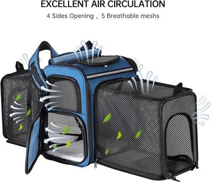 Cat Carrier Backpack for Travel,Dog Carrier Backpack for Large cat, Small Dogs,Puppies Up to 20 Lbs,Expandable Cat Backpack for Outdoor Hiking,Pet Carrier Backpack,Cat Backpack Carrier (Blue)