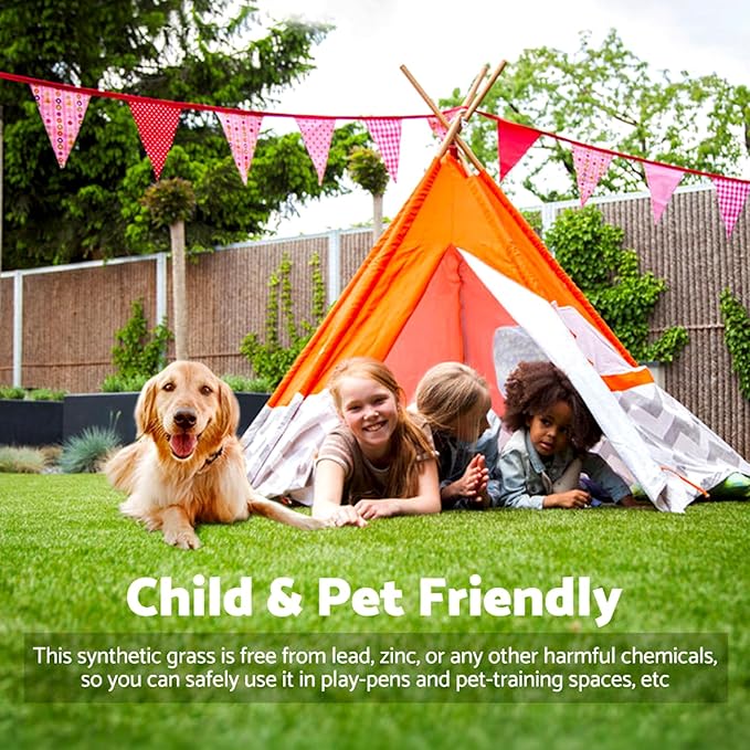 Artificial Grass Rug Outdoor Indoor 11FTX94FT Fake Grass Carpet Green Synthetic Grass Pet Turf Realistic Faux Grass Rug with Drain Holes for Garden Lawn Landscape Balcony Home Decor Patio