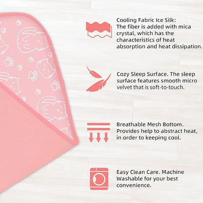 NWK Pack of 4 Pet Cooling Mat - Ice Silk Cooling Mat for Dogs & Cats Portable & Washable Pet Cooling Blanket, Car Seats, Beds for Summer (4pcs, Pink Cat, 39’’ X 27’’ X 0.3)
