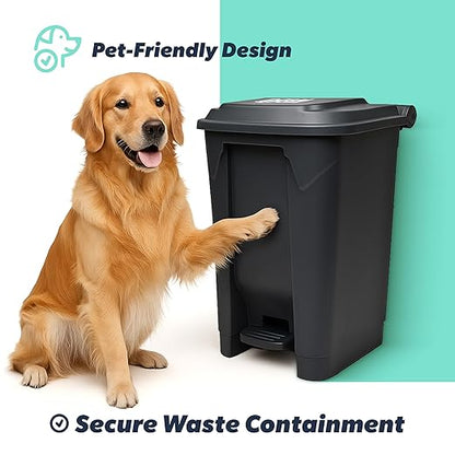 PawPail Essential Pet Waste Station, Outdoor Dog Poop Trash Can with Step-On Lid, Square Plastic Dog Waste Station, Black, 41 lb. Capacity