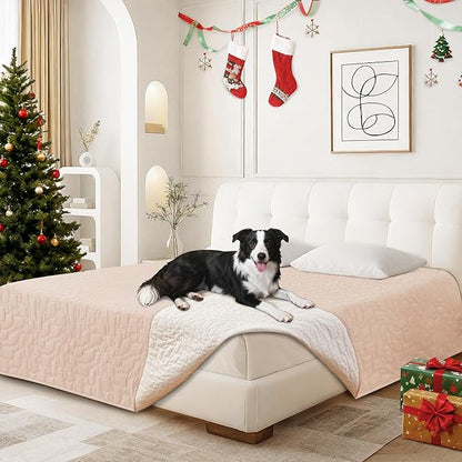 Waterproof Dog Bed Cover Pet Blanket, Soft Couch Cover for Dogs Washable, Non-Slip Dog Blanket Protect Furniture Couch Sofa Car for Puppy Large Dogs Cat (82x102 Inch, Beige)