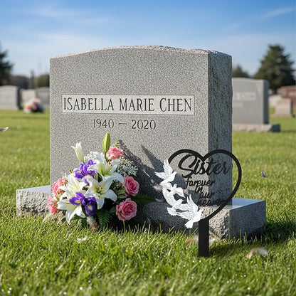BUoonyer Stake Graves Cemetery Decorations - Sister Metal Memorial Grave Markers, Girls Heart Graveyard Sympathy Plaque, Dove Remembrance Graveside Burial Decor Sign for Outside Yard Garden