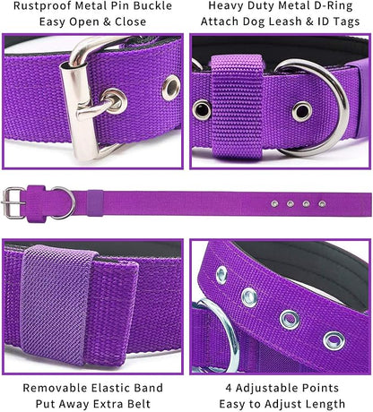 Heavy Duty Tactical Dog Collar - 1.5" Width Military Durable Thick Nylon with Adjustable Metal D Ring & Buckle Working Training K9 Collar for Medium Large Dogs (S(14"-17"), Purple)
