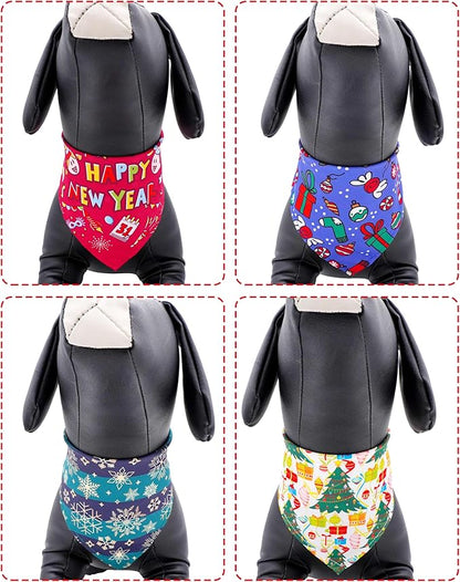PET SHOW 50 Pack Christmas Big Dog Bandanas Bulk XL Washable Happy New Year Triangle Bibs for Medium Large Dogs Girl Boy Xmas Kerchief Set Pet Scarves Holiday Grooming Accessories
