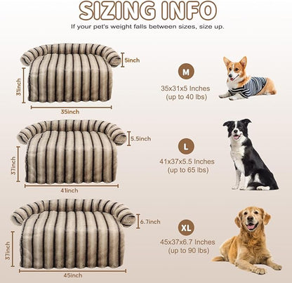 Large Dog Couch Bed, Fluffy Washable Couch Protector for Dogs with Removable Cover, Non-Slip Dog Sofa Bed, 41x37 Inch, Brown