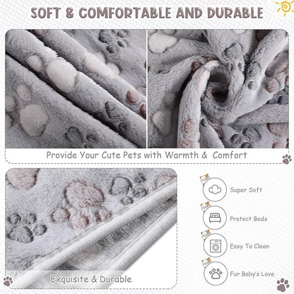 Tegeme 8 Pcs Fleece Dog Blankets for Small Dogs Cat Soft Coral Velvet Warm Sleep Mat Fluffy Dog Paw Print Blanket for Kitten Doggy Small Animal(24 x 16 Inch,Gray)