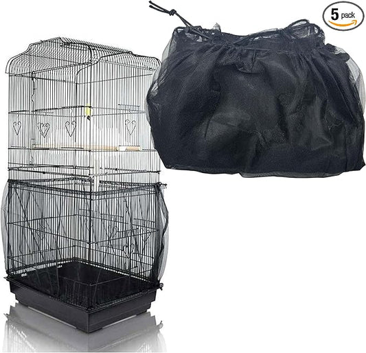Allazone Bird Cage Seed Catcher, Large Bird Cage Cover, 75-118'' Universal Adjustable Birdcage Cover Skirt Soft Airy Nylon Mesh Net for Parakeet Macaw African Round Square Cage, Black