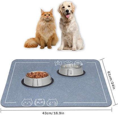 YCT Cat Pet Food Mat - Non-Slip Bottom Absorbent Quick Dry Feeding Mat for Dogs and Cats - Pet Supplies, 16.9"x24" Beige