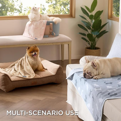 Bedsure 1 Pack 3 Pet Blankets, Super Soft Fluffy Premium Fleece Flannel Portable Throw Dog Blankets for Small Dogs, Printed Cat Puppy Blanket Pink/Grey/Brown Small(20x30 inch)