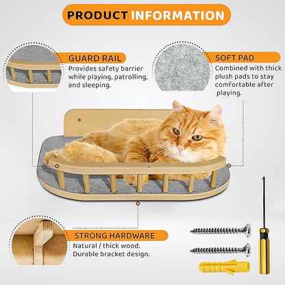 Cat Wall Shelves with 3 Steps – Modern Wood Wall Mounted Furniture, Climber & Perch Shelf for Cats up to 30lbs – Sturdy Floating Bed for Large Cats