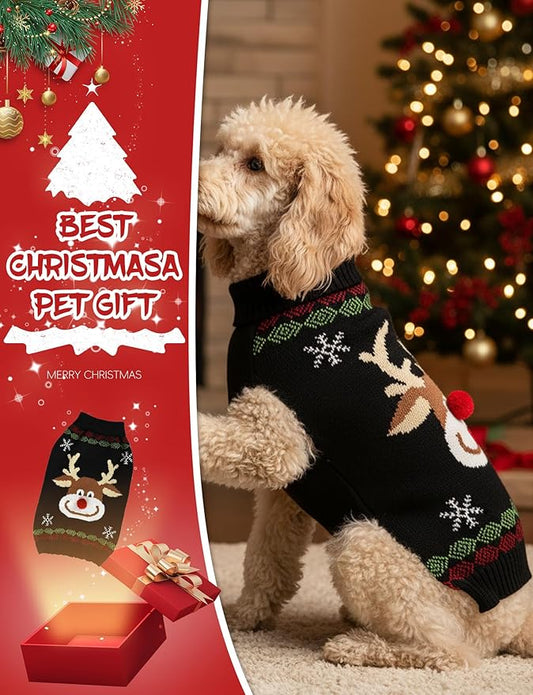 Dog Christmas Sweater, Soft Warm Pet Clothes Coat for Small Medium Large Dogs and Cats Boy Girl, Fall Cozy Holiday Turtleneck Knitting Collar Pullover Pup Outfit Costume for Thanksgiving New Year