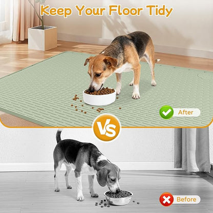 Lanstics Dog Food Mat, 40" x 28" Large Silicone Mat Dog Feeding Mat with Raised Edge Non-Slip Pet Feeding Mat for Food and Water Bowl, Easy to Clean, Floor Protection (Green)