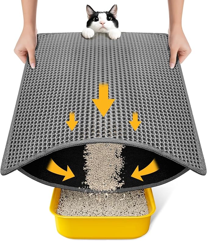 Cat Litter Mat, Upgrade Super Waterproof Back Layer Litter Box Mat, Non Slip, Durable, Soft on Paws Kitty Trapping Matt (24"x18", Gray)
