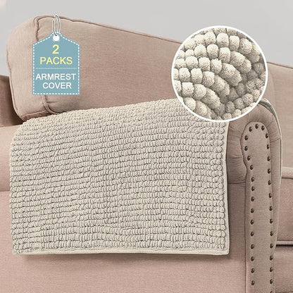 H.VERSAILTEX Plush Chenille Couch Armrest Cover 2 Packs Thick and Soft Sofa Covers Furniture Protector Cover for Pets (27.5" x 27.5", Island Fossi)