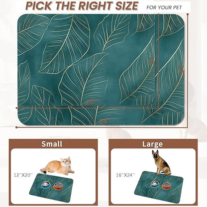 Tropical Palm Leaves Dog Food Mat for Floors,Absorbent Quick-Dry Pet Feeding Mat,Cat Dog Bowl Mats for Food and Water,Non-Slip Pet Accessories Supplies 12"x20"
