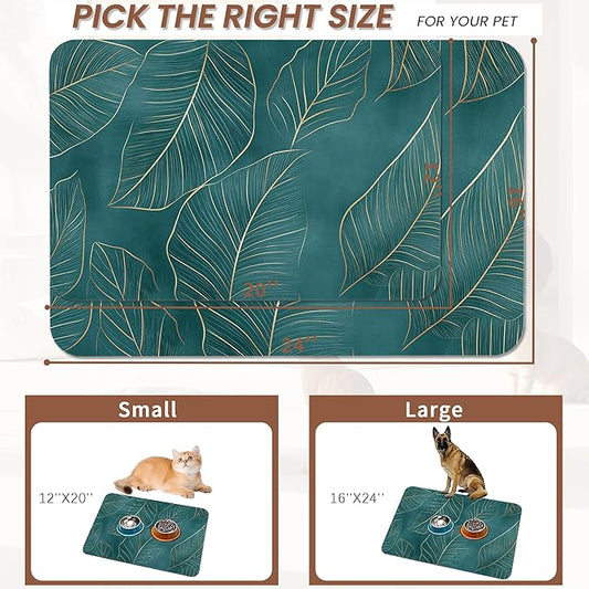 Tropical Palm Leaves Dog Food Mat for Floors,Absorbent Quick-Dry Pet Feeding Mat,Cat Dog Bowl Mats for Food and Water,Non-Slip Pet Accessories Supplies 12"x20"
