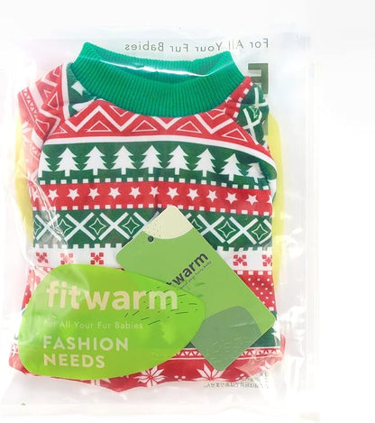 Fitwarm Dog Christmas Outfit, Holiday Pet Clothes for Small Dogs Boy Girl, Festive Pajamas with Feet, Puppy Onesie, Red, Green, XXL
