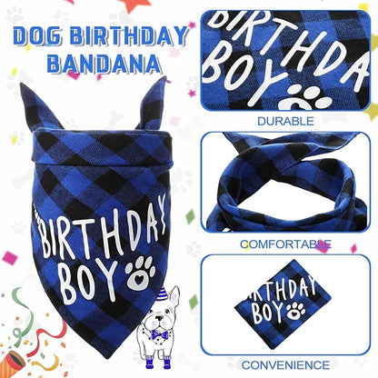 Weewooday Dog Birthday Party Supplies Birthday Boy Girl Cake Bandana Triangle Scarf Party Hat Dog Bow Tie Collar with Numbers for Large Medium Small Dog Puppy 1st Birthday(Elegant Style,X-Large)