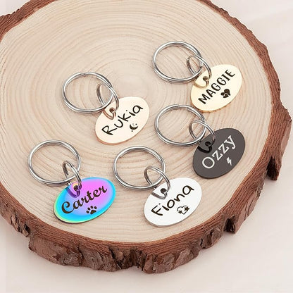 Anavia Small Size Dog Cat ID Tags, Small/XS Personalized Color Plated Stainless Steel Puppy Kitten Name Tags, Customized Engraved Nameplate Pet Collar Tag (Purple, Oval)