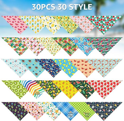 SCENEREAL 30 PCS Dog Bandanas Bulk, Summer Pet Bibs for Small Medium Large Dogs, Colorful Triangle Scarves, Puppy Holiday Birthday Neckerchief Costume Decoration