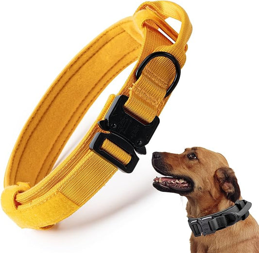 Tactical Dog Collar, Adjustable Military Training Nylon Dog Collar with Control Handle and Heavy Quick-Release Metal Buckle for Small Medium Large Dogs, Yellow M