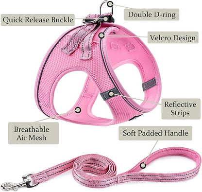 Dog Harness with Leash Set, No Pull Adjustable Reflective Step-in Puppy Pet Vest Harnesses for Small Medium Large Dogs and Cats,Pink XL