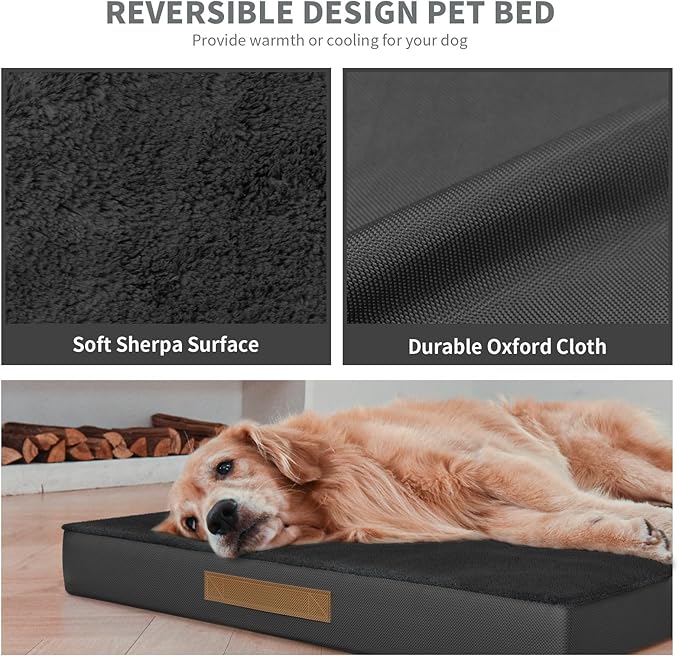 Plush Dog Bed for Medium Dogs, Waterproof Dog Crate Mat Orthopedic Egg Crate Foam Pet Bed with Washable Removable Oxford Cover, Black