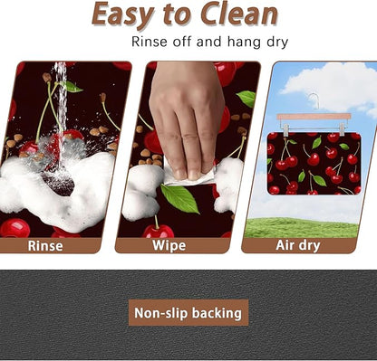Red Cherry Pet Feeding Mat,Absorbent Quick-Dry Cat Dog Food and Water Bowl Mats,Non-Slip Rubber Backing Mat,Cat Dog Accessories Supplies 16"x24"