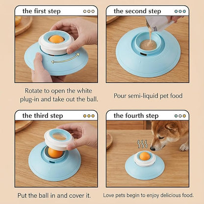 Dog Lick Slow Feeder Bowl - Licking Sphere - Interactive Cat Enrichment Toy for Yogurt Peanut Butter Treats - Rolling Ball Puzzle Feeder for Mental Stimulation - Boredom Buster for Small Pets