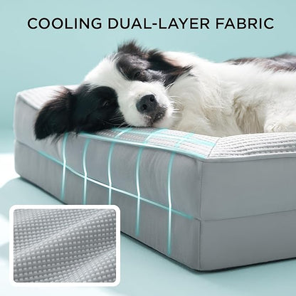 Bedsure Orthopedic Dog Beds Large Sized Dog - Washable Large Dog Cat Bed Waterproof, Comfort Dogs Couch Sofa with Washable Removable Cover, Pet Bed with Nonskid Bottom, Cooling Grey, 35"