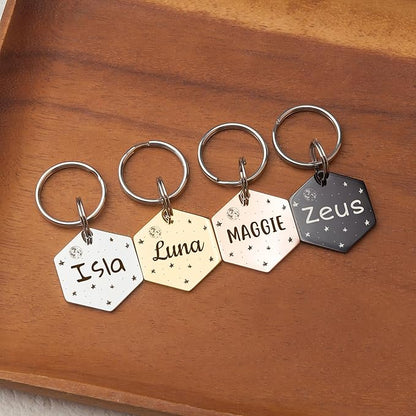 Anavia Small Size Dog Cat ID Tags, Small/XS Personalized Color Plated Stainless Steel Puppy Kitten Name Tags, Customized Engraved Nameplate Pet Collar Tag (Purple, Hexagon)