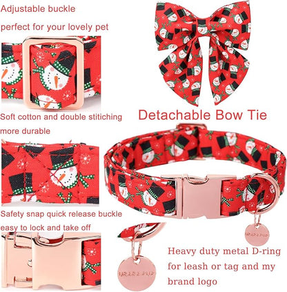 Christmas Dog Collar with Bow Tie, Christmas Collar for Puppy Girl Boy Dog or Cat, Bowtie Dogs Collars with Durable Metal Buckle, Cute Pet Collars, M