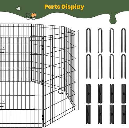 Yaheetech 34" High 8 Panel Foldable Metal Dog Exercise Pen Pet Playpen Dog Fence Outdoor & Indoor Use for Small Animals with Door Black