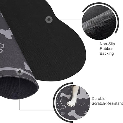 Dog Cat Food Mat,Rapid Absorbent Pet Feeding Mat, Bone Shaped Dog Placemat Water Bowl Mat with Rubber Backing,No Stains Dog Cat Food Mats Indoor, Pet Accessories Supplies 12"x18" Dark Grey