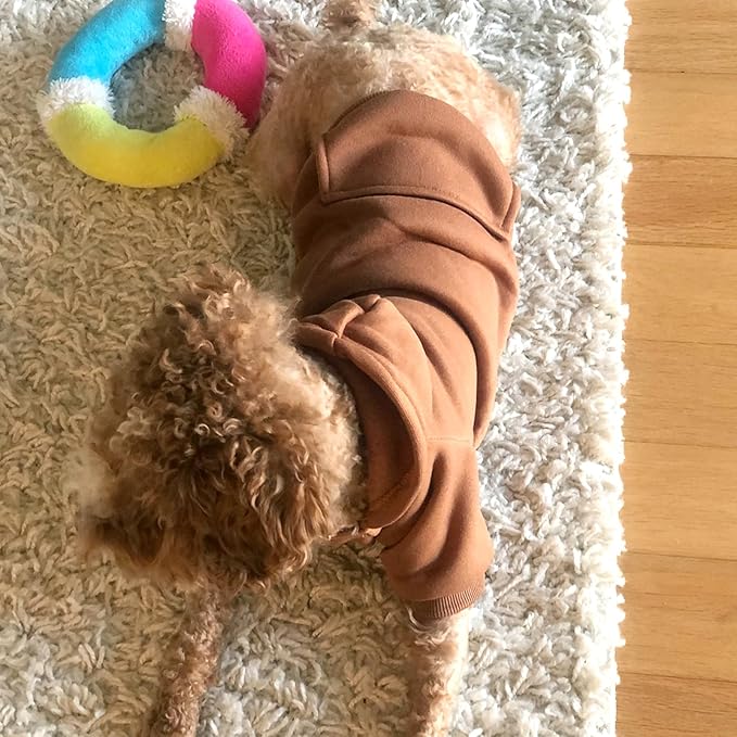 Jecikelon Winter Dog Hoodie Sweatshirts with Pockets Warm Dog Clothes for Small Dogs Chihuahua Coat Clothing Puppy Cat Custume (Coffee, Small)