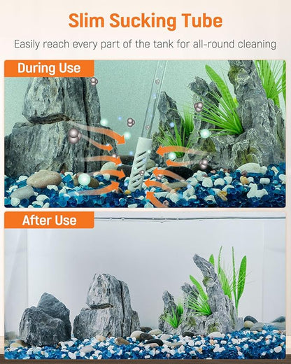 Pawfly 10 Gallon Aquarium Vacuum Gravel Cleaner, Manual Water Changer Siphon with Long Hose and Cleaning Brush Pad for Water Changing and Sand Washing